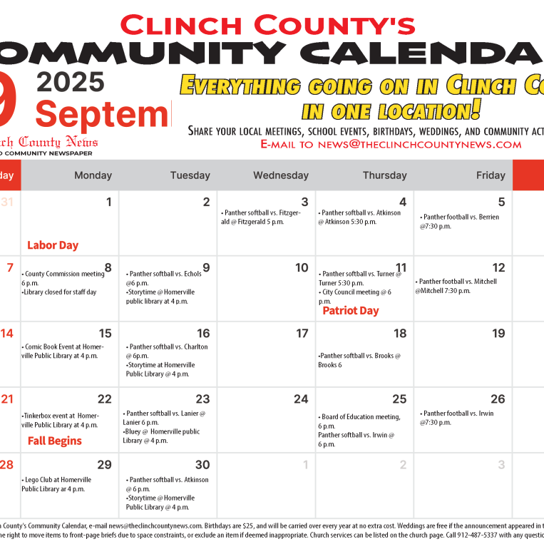 Community Calendar September 2025
